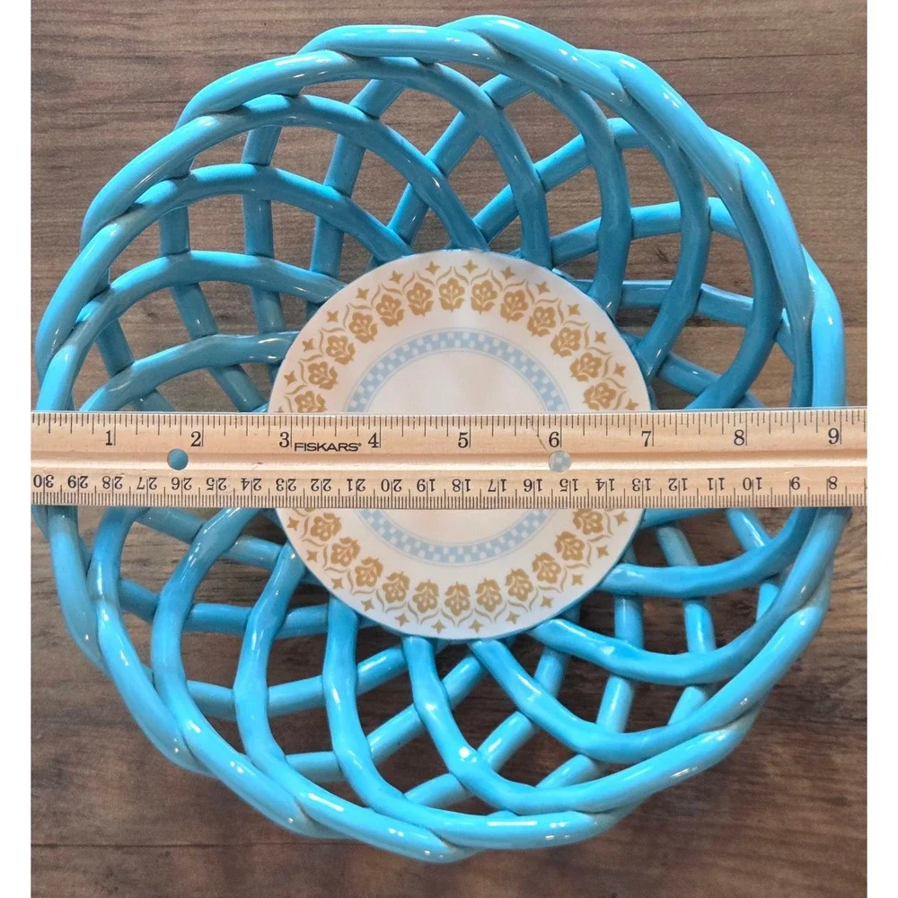 General Store by Gibson Hollydale Turquoise Ceramic Lattice Woven Fruit Bowl